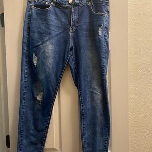 DKIN  BLUE stretch denim embellished pockets straight leg